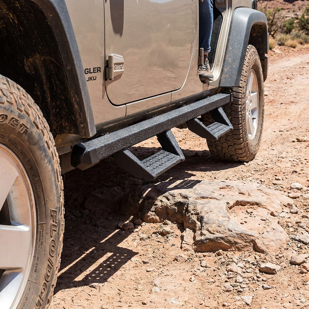 The real compromise with 2014 Jeep Wrangler running boards: comfort you notice, clearance you pay for